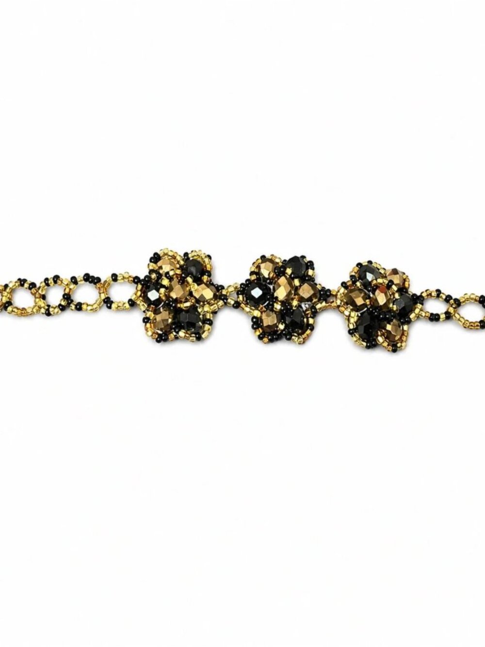 Black and Gold Floral Beaded Bracelet